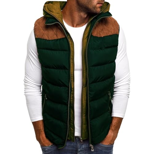 JEsilunmaMY Men's Color Block Hooded Puffer Vest Sleeveless Thicken Patchwork Down Jacket Casual Warm Padded Vest Coats
