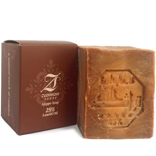 Zaman Sense Jabón de Alepo – 25% Aceite de Laurel (a base de aceite de oliva) – Limpieza profunda y efecto clarificante – para piel impura y exigente – 200 g