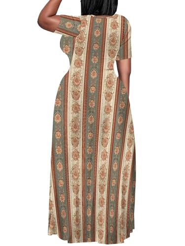 Image of PinkPatty Plus Size Maxi Dress for Curvy Women Crew Neck Long Sleeves Casual Dress Vacation Sundresses with Pockets