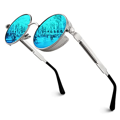 GQUEEN Retro Round Circle Polarised Steampunk Sunglasses Mens Womens UV400 Protection