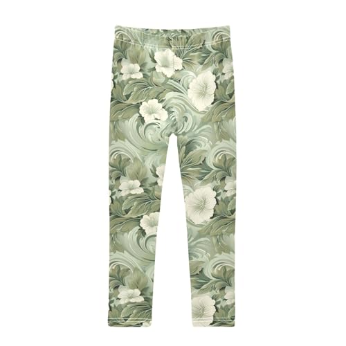 Girls Leggings Sage Florals Green Soft Toddler Leggings for Girls Kids Pants Size 4T-10T
