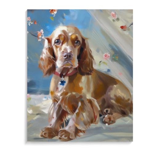 DIY Paint by Numbers Cocker Spaniel Dog on Canvas Painting Kits for Adult, Beginner Oil Painting Kits Gift 20x24inch(50x60cm) Frameless