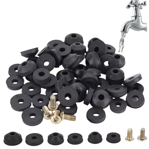 48Pcs Outdoor Faucet Repair Kit Flat and Beveled Rubber Faucet Washers for Repairing Leaks Tools