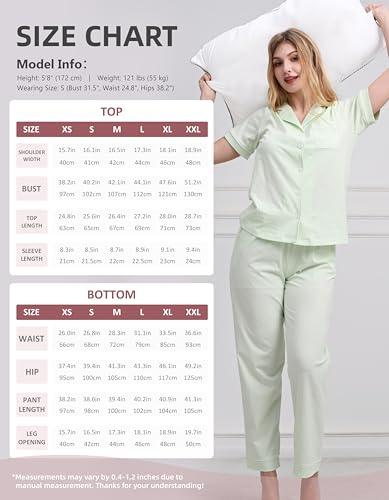 Image of NAP BOUND 100% Cotton Women's Pajama Sets Short Sleeve Button Down Soft Pjs 2 Piece Lounge Set with Pocket Nightwear XS-XXL