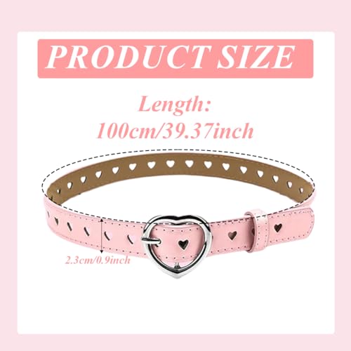 COYUN 2 Stück Kindergürtel Mädchen, Herz Schnalle Mädchen Gürtel, Verstellbare Herz Schnalle Taillengürtel, Kinder PU Ledergürtel, for Kids Dress Pants Jeans-Pink, Braun