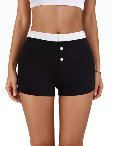 Zyquena Fashion Shorts for Women Trendy Summer Pajama Micro Boxer Y2k Lounge Cotton Bottoms Comfy Sleep Boxers 2025 Low-Rise Lightweight Workout Button Junior Stretch Short