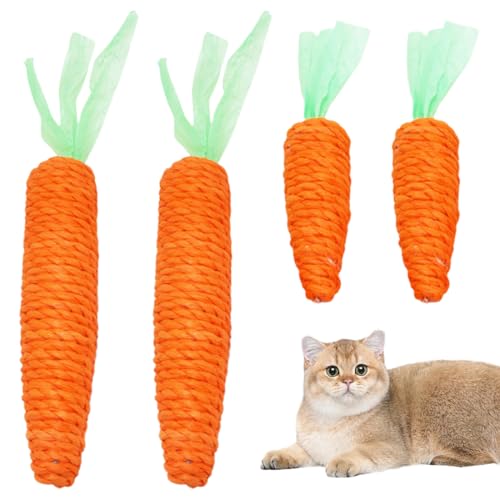 4pcs Carota Gatto Giocattoli, Giocattoli per Gatti, Giochi Gatto, Per la Dentizione e l'affilatura Degli Artigli, Giocattoli in Corda Intrecciata, Giochi Gatti, 2 Piccole, 2 Grandi, Arancione.
