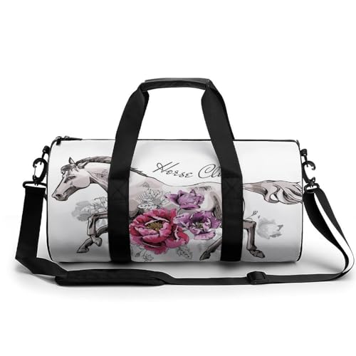 Sac de sport cheval fleurs 45x23x23cm parfait pour le gym et camping