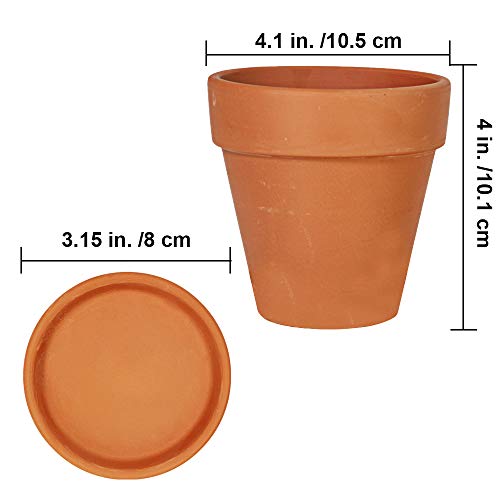 Terra Cotta Pots with Saucer- 6-Pack 4'' Clay Ceramic Pottery Planter Cactus Flower Pots Succulent Pot Drainage Hole- Great for Plants,Crafts,Wedding Favor Indoor/Outdoor Plant Crafts (4 inches)