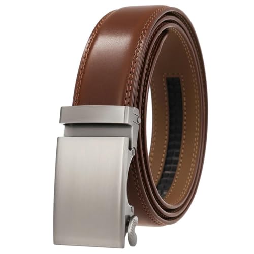 Men's Belt Automatic Buckle Leather 3.5Cm Solid Genuine Leather Belt Clothes Accessories Brown 125cm2