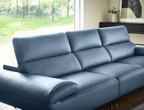 Image of Fabrique Orbit Leatherette 4 Seater with Puffy Moden Design Blue Sofa Set with Moveable Headrest | Comfortable Furniture for Home Office & Living Room | Easy to Move with Stainless Steel Legs