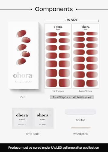 Image of ohora Semi Cured Gel Nail Strips (N Fig Jam) - Pink, Ombre, Works with Any UV /LED Lamps, Salon-Quality, Long Lasting, Easy to Apply & Remove - Includes 2 Prep Pads, Nail File & Wooden Stick