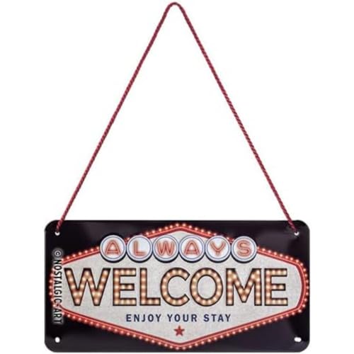 Nostalgic-Art Retro Hängeschild, 10 x 20 cm, Welcome – Geschenk-Idee für Amerika-Fans, aus Metall, Vintage Design, Blechschilder Sprüche