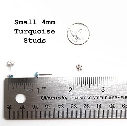 Turquoise Gemstone Stud Earrings For Women And Girls, 4Mm Round Bezel 925 Sterling Silver #TOP4