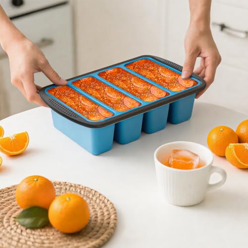 Image of GORCI Silicone Freezer Tray With Lid, 8 Large 1 Cup Soup Freezer Molds, Soup Freezer Container for Meal Prepping, Large Ice Cube Tray, Perfect for Storing Leftovers, Sauces, Lasagna, 2-Pack