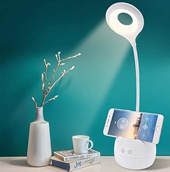 IDOLESHOP Desk Light with 3 Shades Touch Control Light and Mobile Holder Design Study Lamp (5 in One), White