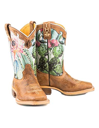 Tin Haul Girls' Cactilicious Embroidered Western Boot Square Toe Brown 13 D #TOP1