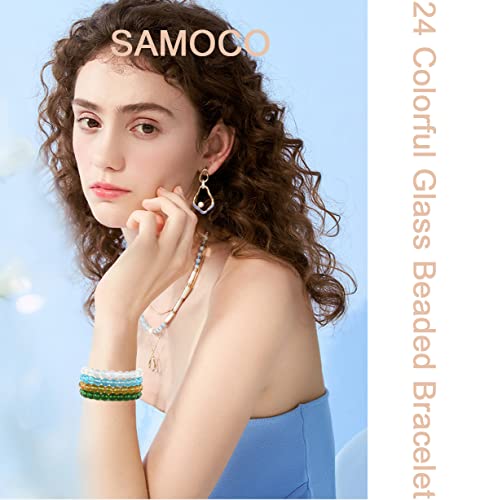 Samoco 24Pcs 8Mm Beaded Stretch Bracelet Handmade Round Glass Bracelet For Women Multicolor Matte Beads Elastic Bracelet #TOP1