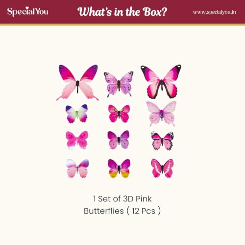 Image of SpecialYou Butterfly Wall Stickers for Home Decoration, Home Decor, Wall Decor Items for Living Room, Room Decoration Items, Stickers Sets - 12pcs (12, Pink)