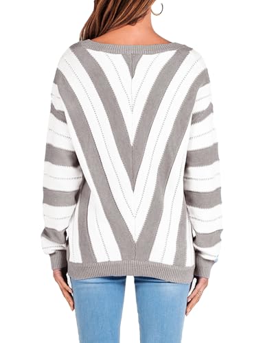 Prettygarden Women'S Fashion Long Sleeve Striped Color Block Knitted Sweater Crew Neck Loose Pullover Jumper Tops thumb #1
