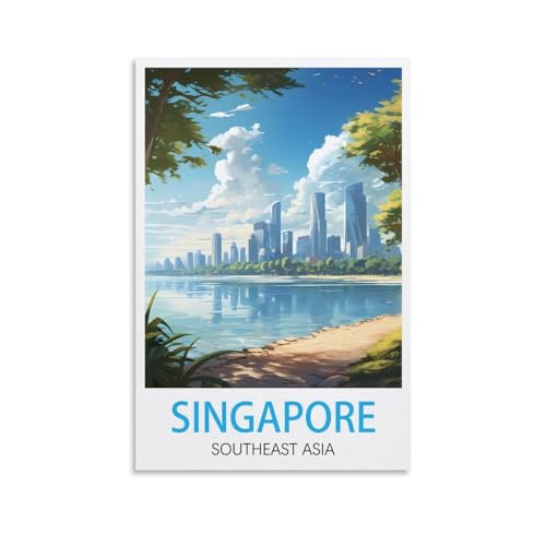 HXHNFERR Poster de voyage vintage Singapour - 20 x 30 cm - Affiches murales et photos d'art - Peintures pour décoration de chambre à coucher
