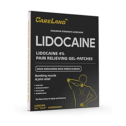 CARELAND 4% Lidocaine Gel Patch, 6 Count | Maximum Strength Pain Patches for Muscle Relief in Neck Knee Back and Shoulders | Unscented Numbing Patch for Soothing Nerves, Joints Cover