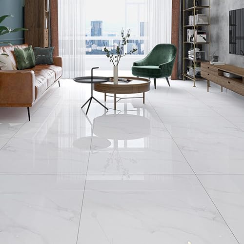 MUXHEL 40er-Set 1.3mm Vinyl-Bodenbelag, 30 x 30cm PVC Bodenbelag Selbstklebend, Fliesen Vinyl Holzoptik Bodenaufkleber, Vinylboden Selbstklebend für Küche Wohnzimmer-weiß