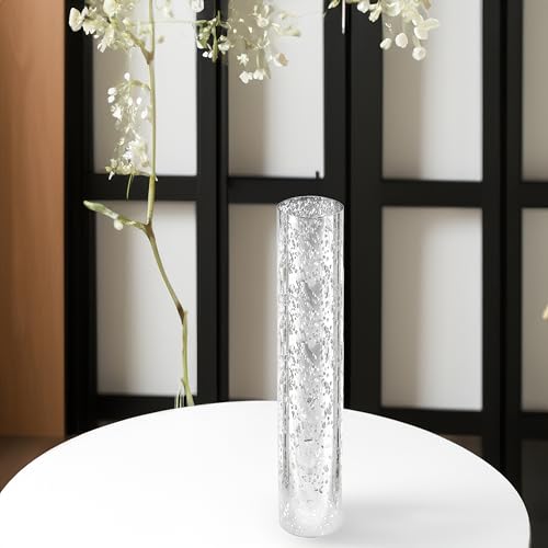 WGVI Hurricane Candle Holder Sleeve, W: 2.5", Ht: 14", Silver Speckled Glass Cylinder Open Both Ends, Chimney Tube Shade, 2 Pieces
