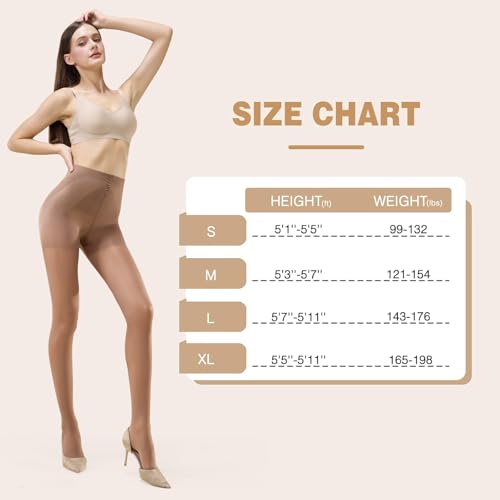 Image of MANZI 2 Pairs Women's Sheer Tights 40D High Waist Control Top Pantyhose Thigh High Stockings with Reinforced Toes