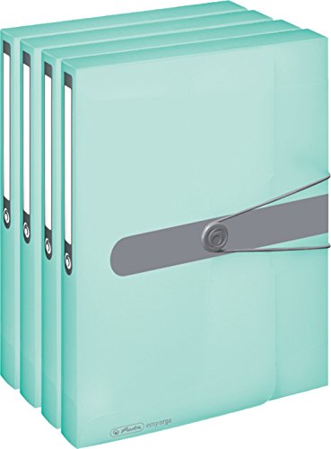 Herlitz Sammelbox Pastell, A4, PP-Folie, Gummizug mit Verschlussknopf, transparent (4er Set in minze)