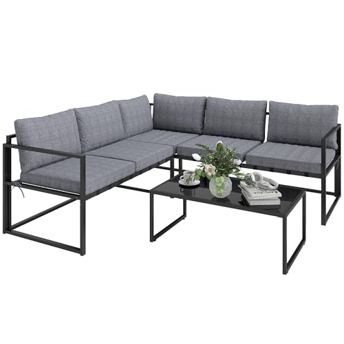 Outsunny 3 Piece L Shaped Garden Furniture Set with Cushions