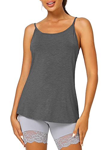 Latuza Women's Viscose Cami Pajamas Top Spaghetti Straps Tank Top S Dark Gray