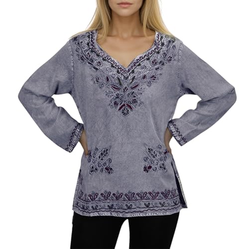 Agan Traders 2026 Summer Long Sleeve Embroidered Bohemian Tops for Women, Medieval Vintage Bohemian Blouses, Tunic Kurta Tops (720 B, 3X, LilacC)