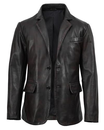 Image of fjackets Mens Leather Blazer Jacket - Real Lambskin Leather Sport Coat, 2-Button, Fully Lined, Business to Weekend