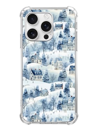 Coque iPhone 16 Pro Max Winter Village silicone antichoc bleu