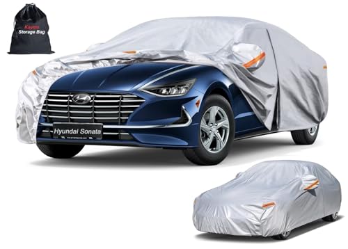 Image of Kayme 6 Layers Sedan Car Cover Custom Fit for Hyundai Sonata (1999-2025), Waterproof All Weather for Automobiles,Rain Sun UV Protection.Silver