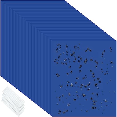 Qualirey 50 Pcs 6x8 Inch Blue Sticky Traps for Thrips Double Sided Sticky Trap for Gnats Plant Pest Control for Fungus Gnats Thrips Whiteflies with Twist Ties