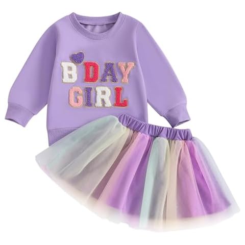 Babieshouse Toddler Baby Girl Birthday outfits Emboridery Birthday Girl Crewneck Sweatshirt Tutu Skirt Fall Winter Clothes (Birthday Girl-Purple, 9-10 Years) Cover