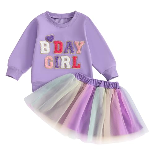 Babieshouse Toddler Baby Girl Birthday outfits Emboridery Birthday Girl Crewneck Sweatshirt Tutu Skirt Fall Winter Clothes