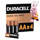 Duracell Pilas AA 1.5V Alcalinas, paquete de 4 Baterías de Larga Duración, Ideal para Dispositivos de Uso Diario