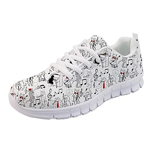 POLERO Notas Musicales Zapatillas Deportivas con Cordones para Mujer Zapatillas con Estampado de Gato Zapatillas Ligeras de Malla de Aire Zapatillas para Caminar Casuales, 38 EU | Ya disponible en tu tienda friki favorita! En mundofriki.es!