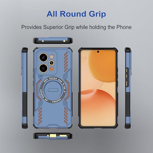 Image of amazon basics Back Case Cover for Realme P4 Power 5G | Magnetic Case with Built-in Metal Ring | Supports MagSafe Charger, Wallet & Car Mount | Shockproof Hybrid PC + TPU | Blue