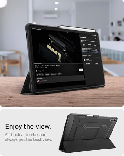 Image of Spigen Rugged Armor Pro | Samsung Galaxy Tab S11 Case [S Pen Holder] [Trifold Stand] 11 inch Folio Full Cover | TPU+PU Leather - Black