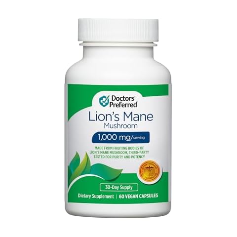 DOCTORS' PREFERRED Lion's Mane Mushroom Supplement - 1,000 mg/Serving, 60 Vegan Capsules for Brain Health and Overall Daily Wellness. (30-Day Supply) Cover