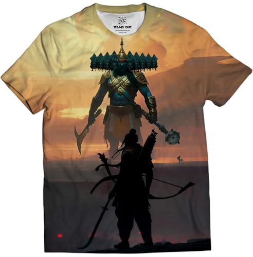 Image of STAND OUT All Over Printed Shiva, Krishna, Hanuman, Kali, Ram and Ravana, Ramayan, Bagavath Githa, Buddha Religious, Spiritual, Hindu Gods T-Shirts