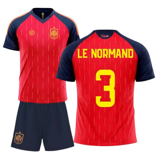 Stock Futbol camiseta selección española mundial 2026-2028 replica oficial | Kit niño camiseta y pantalón | Le Normand 3 | Roja | Equipación fútbol infantil | Cómoda y transpirable