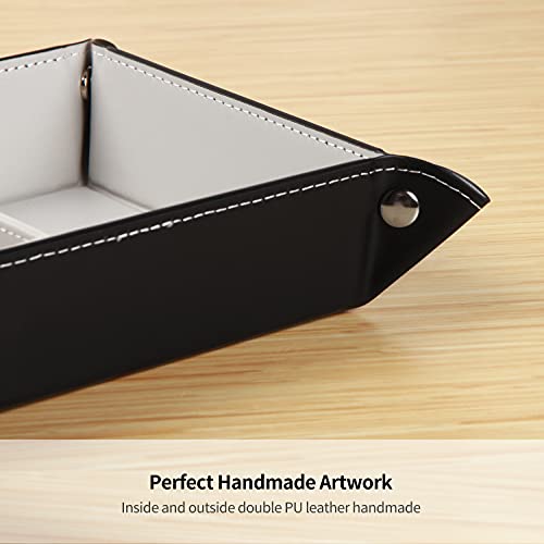 Image of YAPISHI Key Dish Bowl for Men, Entryway Catchall Holder Bedside Table Valet Tray for Pocket Stuff, PU Leather Nightstand Organizer for Dice /Coins /Wallet /Watch /Rings /Sunglasses, Dresser /Coffee Table