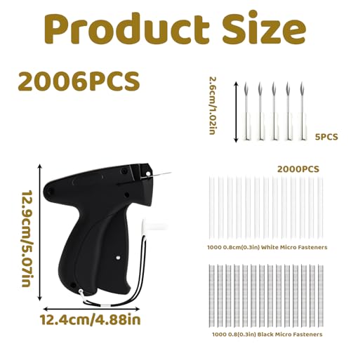 Etikettierpistol Flex Clip Pistole, Quick Clothing Fixer, Micro Stitchy Pistole Gun, mit 5 Nadeln & 2000 Plastiknadeln, for Clothes Stitching Werkzeug,Schwarz