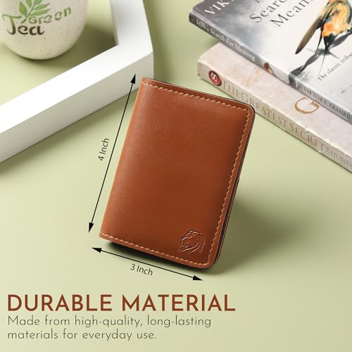 Image of VEMILIO Vegan Leather Card Holder Wallet for Men & Women | Slim Bi-Fold Design | RFID Protected | Button Closure | 3-4 Card Slots | Durable & Travel-Friendly (Tan)