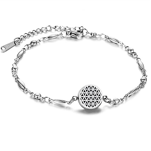 Bracelet diffuseur d'huile essentielle en acier avec médaillon arbre de vie pour l'aromathérapie